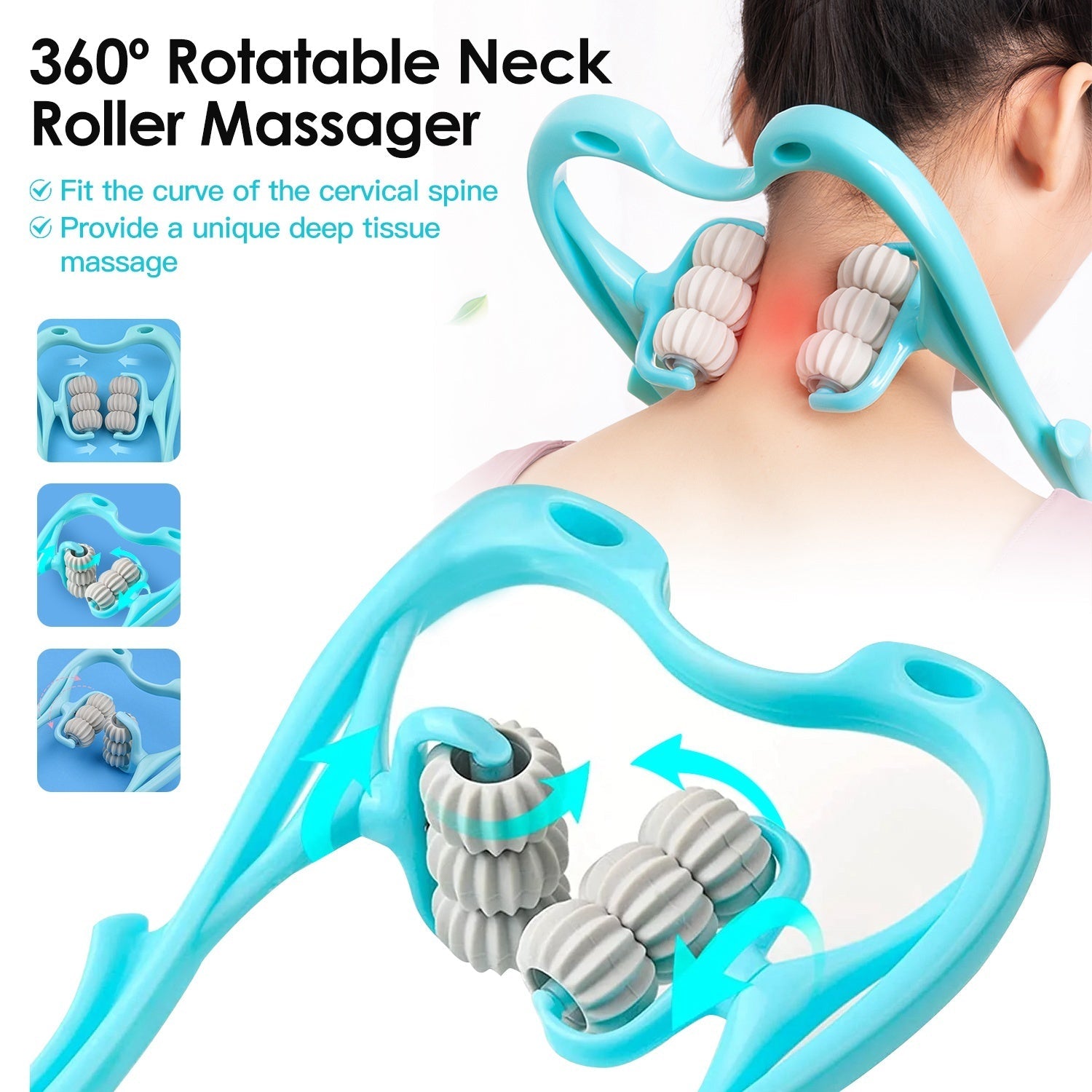 360° Neck Roller Massager – 6 Ball Trigger Point Deep Tissue Portable Massager - Neckly™