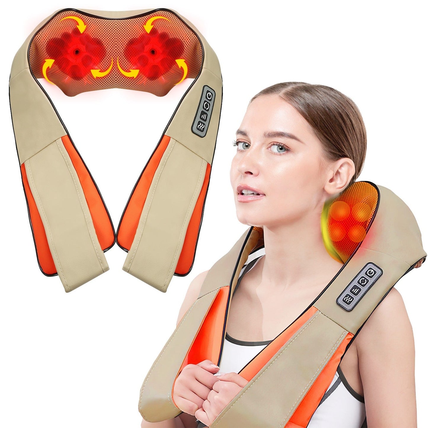 Electric 3D shiatsu neck massager on white background showing massage nodes
