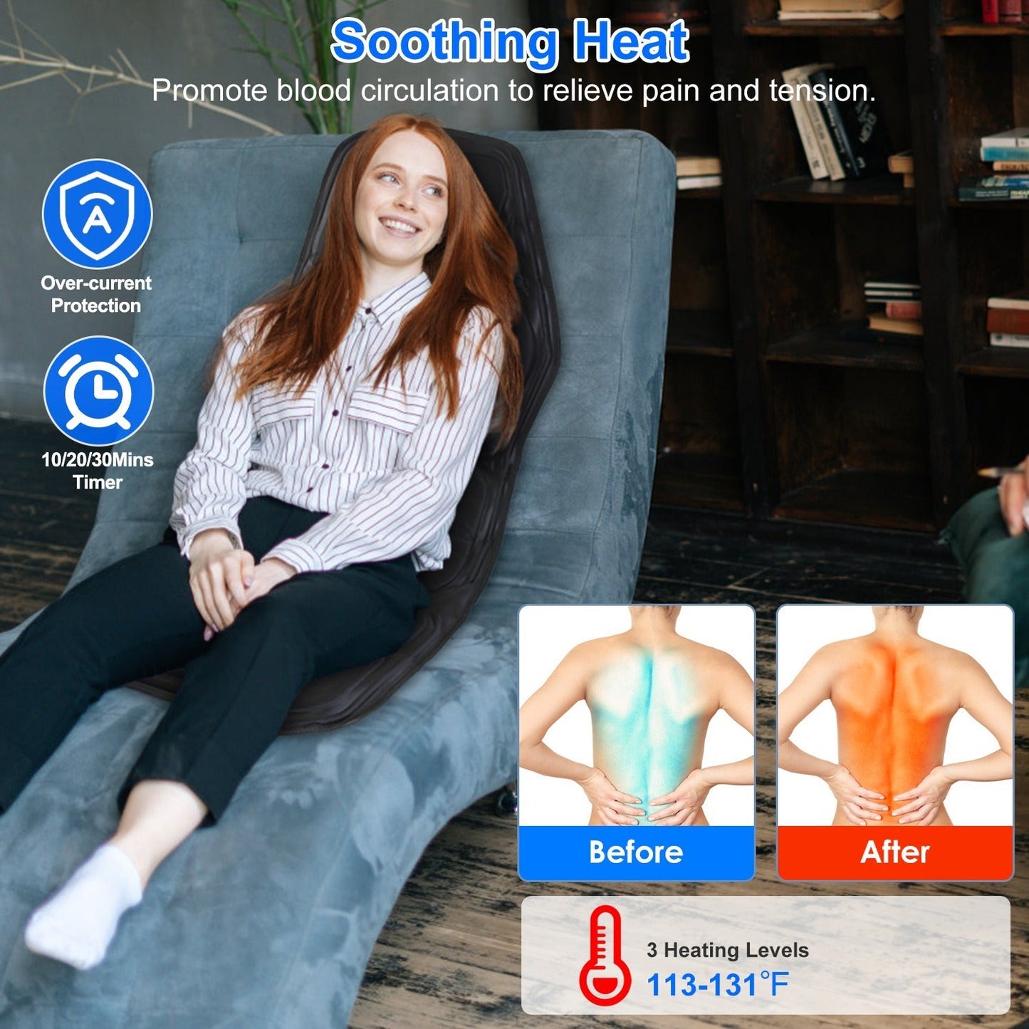 Massage chair pad with multiple vibration modes and heating function