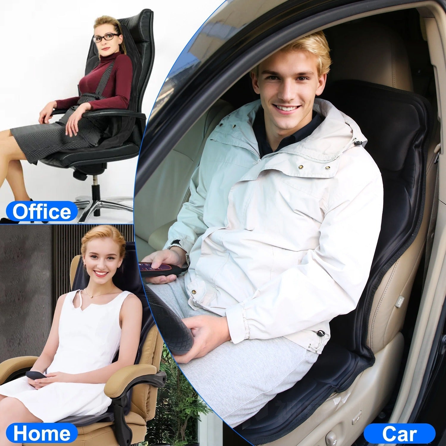 Ergonomic full body chair massager with vibration and heat therapy